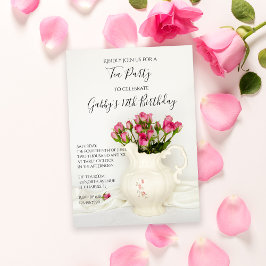 Invitación Vintage Pitcher and Pink Roses Birday Party