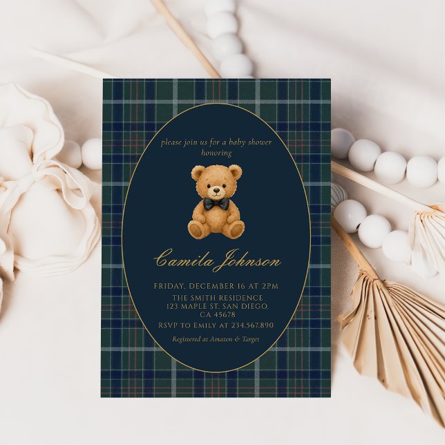 Invitación Vintage Plaid Teddy Bear Baby Shower Invitation (Subido por el creador)