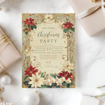 Vintage Poinsettia y Holly Navidades