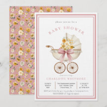 Vintage Pram Baby Shower | Blush & Golden Florals