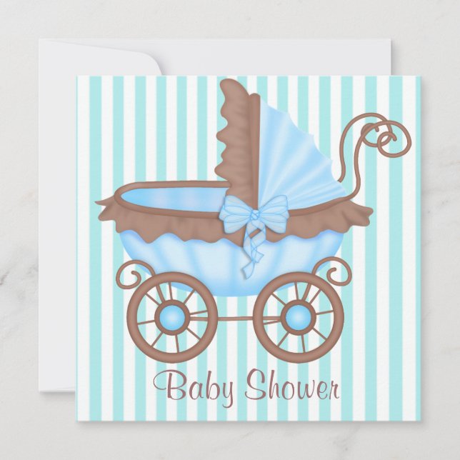 INVITACIÓN VINTAGE PRAM BABY SHOWER INVITATION AQUABLUE (Anverso)