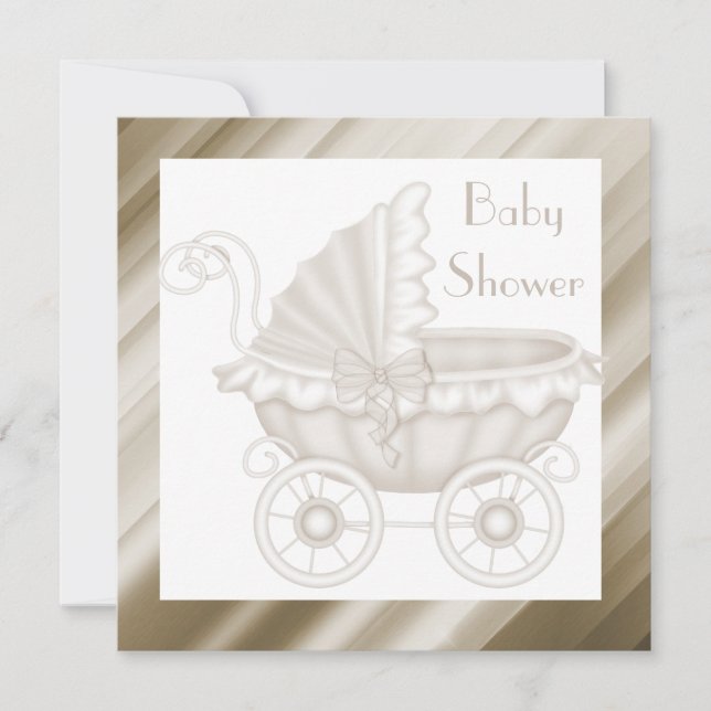 INVITACIÓN VINTAGE PRAM BABY SHOWER INVITATION SEPIA/WHITE (Anverso)