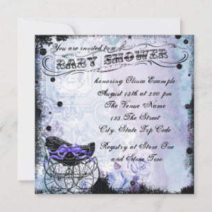 Invitación Vintage Pram Lavender Purple Baby Shower