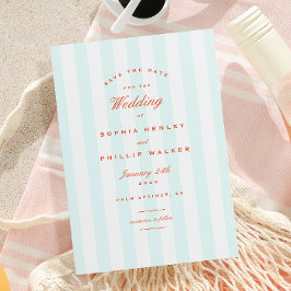 Invitación Vintage Preppy Stripes Aqua Naranja Save the Date