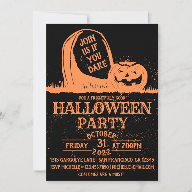 Invitación Vintage Pumpkin Tombstone Halloween Party (Anverso)