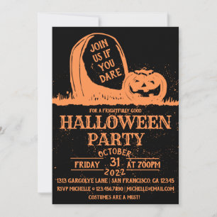 Invitación Vintage Pumpkin Tombstone Halloween Party