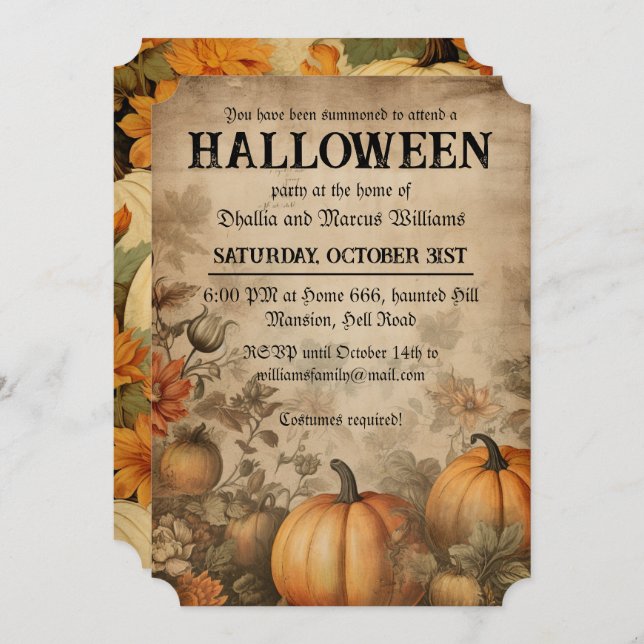 Invitación Vintage Pumpkins Halloween Party (Anverso / Reverso)