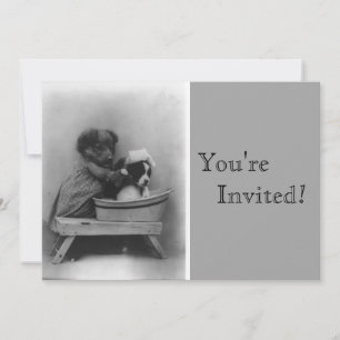 Invitación Vintage Puppies Bath Cumpleaños