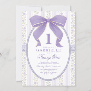 Invitación Vintage Purple Bow Fancy Un primer cumpleaños