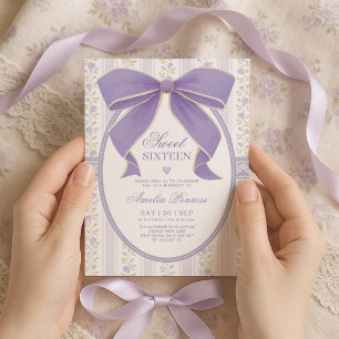 Invitación Vintage Purple Bow Sweet 16 Moda de cabaña Cumplea