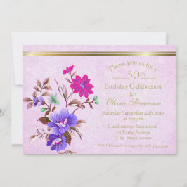 Invitación Vintage Purple Floral 50 cumpleaños
