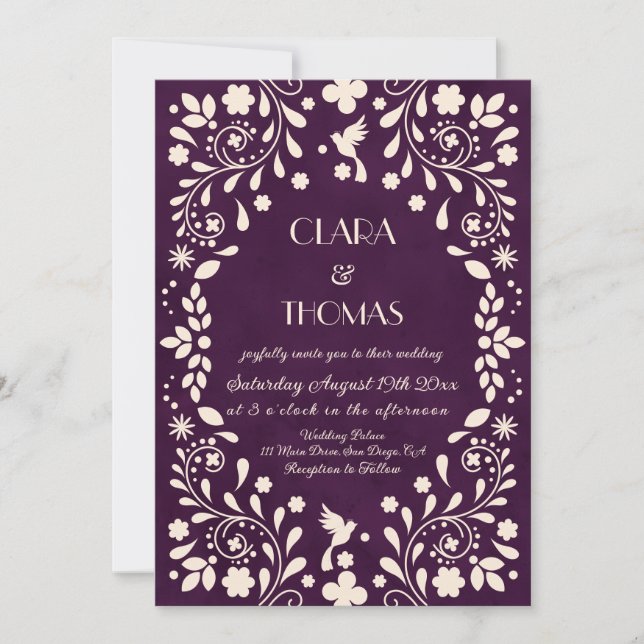 Invitación Vintage Purple Mexican Wedding Invitation (Anverso)