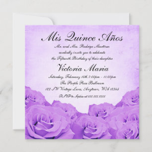 Invitación Vintage Purple Rosa Quinceanera Cumpleaños