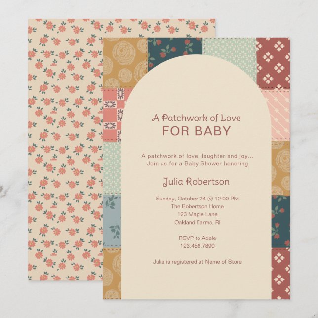 Invitación Vintage Quilt Baby Shower (Anverso / Reverso)