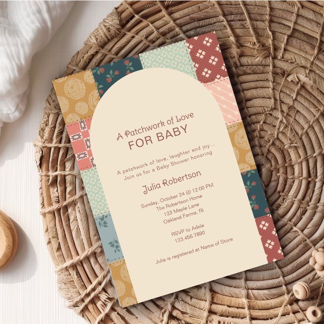 Invitación Vintage Quilt Baby Shower (Gender Neutral Quilt Pattern Baby Shower Invitation)