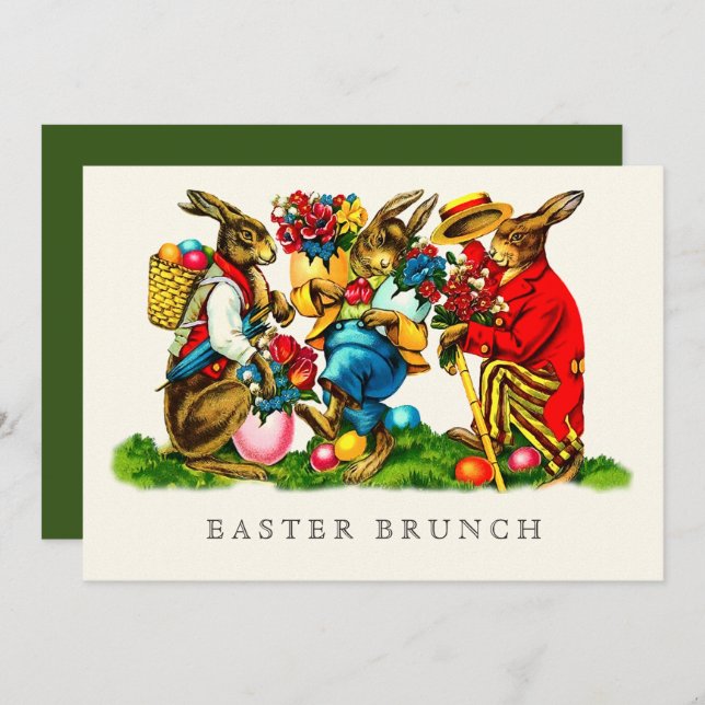 Invitación Vintage Rabbits Personalizado Brunch de Pascua (Anverso / Reverso)