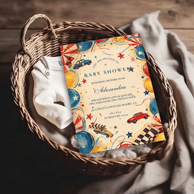 Invitación Vintage Race Car Baby Shower (Subido por el creador)