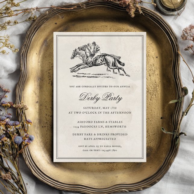 Invitación Vintage Race Horses Elegant Derby Party (Subido por el creador)