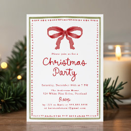 Invitación Vintage Red Bow Christmas Party