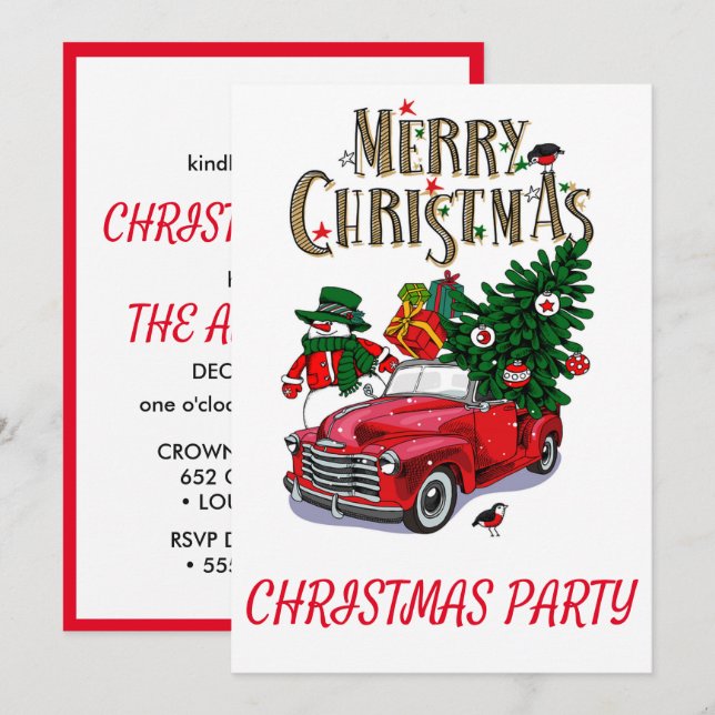 Invitación Vintage Red Car Navidades Holiday (Anverso / Reverso)