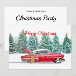 Invitación Vintage Red Car Sled Navidades