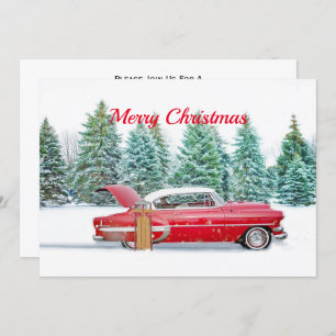 Invitación Vintage Red Car Sled Navidades