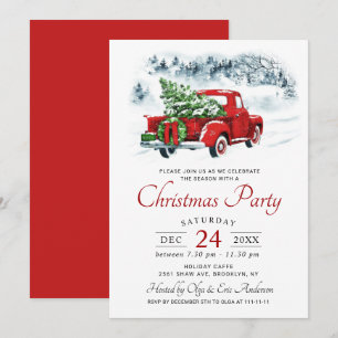 Invitación Vintage Red Farm Truck Navidades de vacaciones