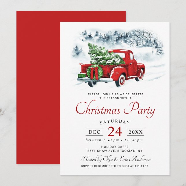 Invitación Vintage Red Farm Truck Navidades de vacaciones (Anverso / Reverso)