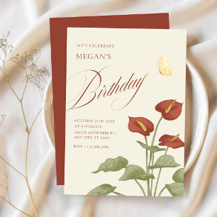 Invitación Vintage red floral cumpleaños botánico