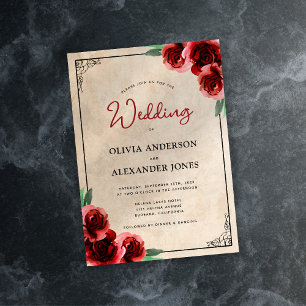 Invitación Vintage Red Rose Gold Elegant Wedding