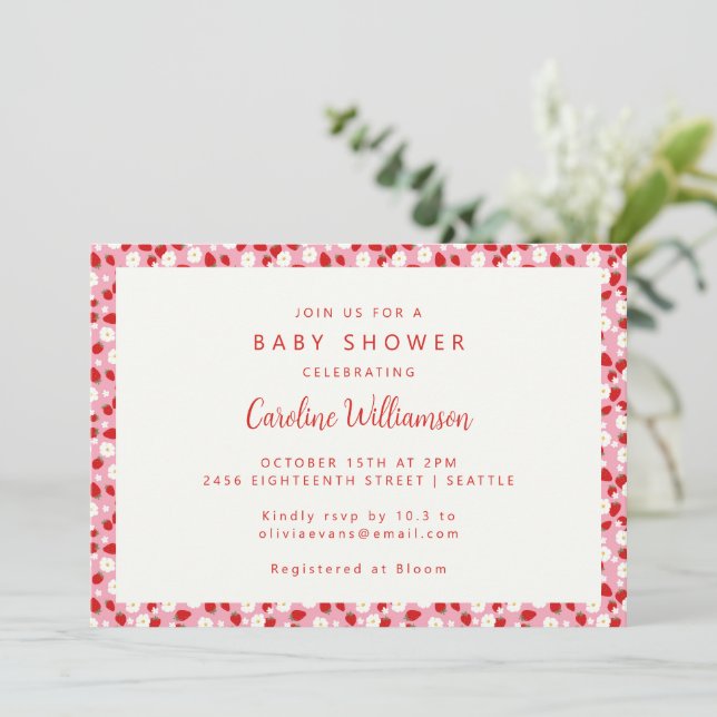 Invitación Vintage Red Strawberries Flower Baby Shower (Anverso de pie)