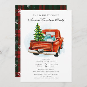 Invitación Vintage Red Truck Business Navidad Fiesta