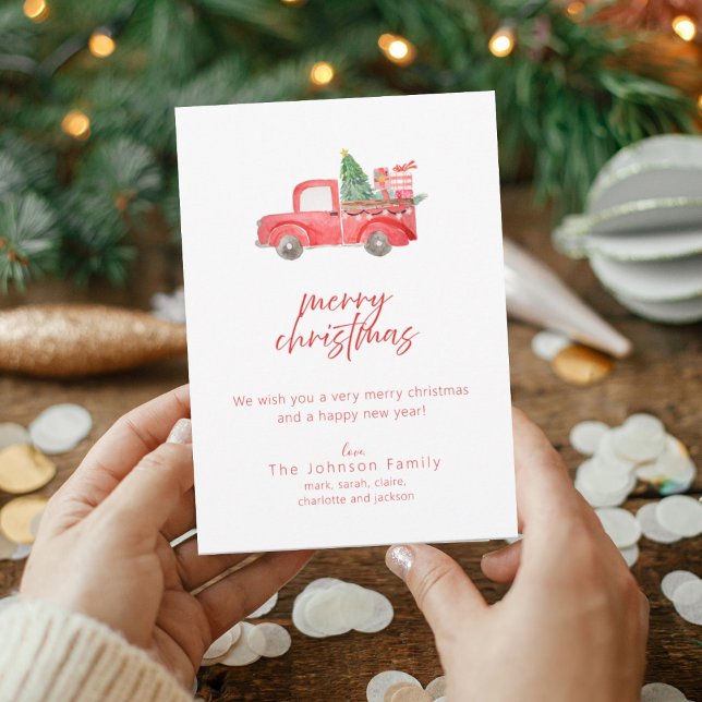 Invitación Vintage Red Truck Merry Christmas Holiday Card (Subido por el creador)
