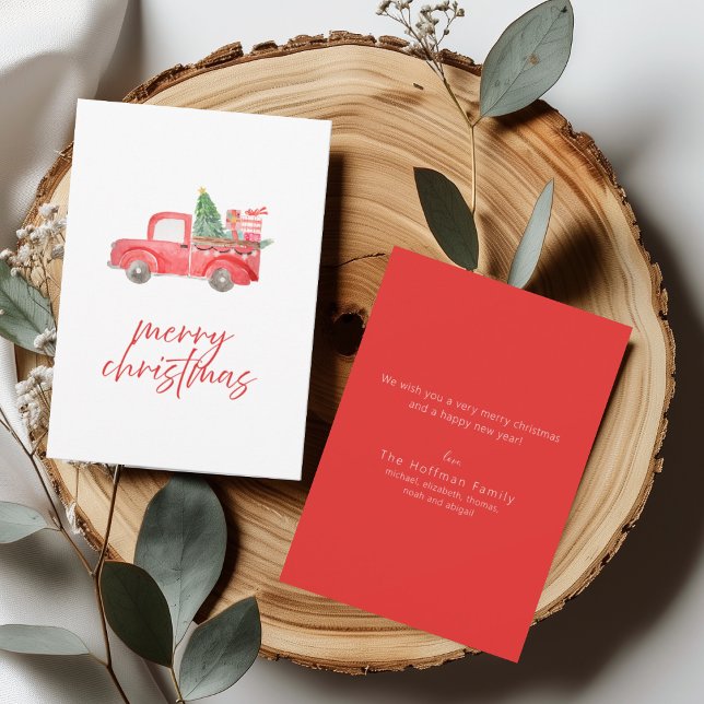 Invitación Vintage Red Truck Merry Christmas Holiday Card (Subido por el creador)