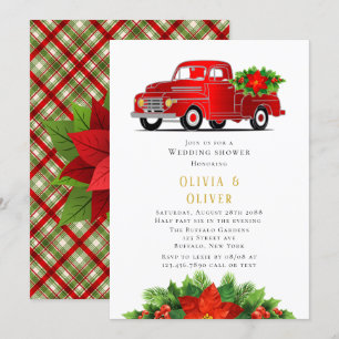 Invitación Vintage Red Truck Poinsettia Wedding Shower