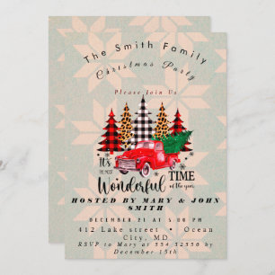 Invitación Vintage Red Truck Rustic Family Navidades Fiesta I