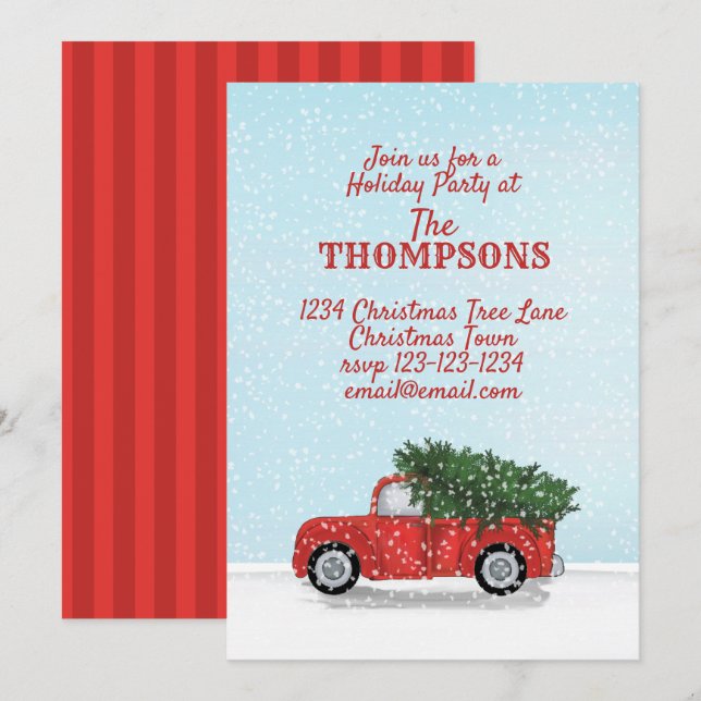Invitación Vintage Red Truck Rustic Woodland Holiday Party (Anverso / Reverso)
