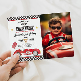 Invitación Vintage Red Two Fast Race Car Birday Photo