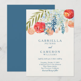 Invitación Vintage Red Watercolor Floral Boho Garden Wedding