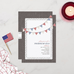Invitación Vintage Red White & Blue Bunting 4 de julio Fiesta