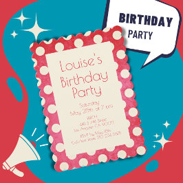 Invitación Vintage Red White Polka Dot Cumpleaños