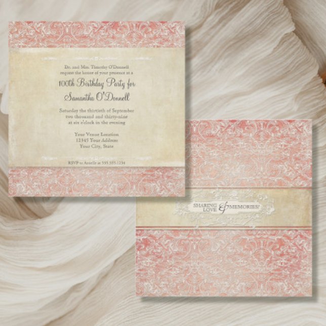 Invitación Vintage Regency Lace 100 cumpleaños (Subido por el creador)