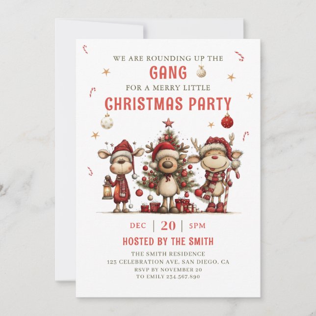 Invitación Vintage Reindeer Christmas Party Invitation (Anverso)