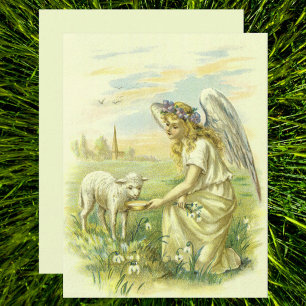 Invitación Vintage Religion, Victorian Easter Angel with Lamb