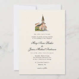 Invitación Vintage Religious Church Wedding Ecru
