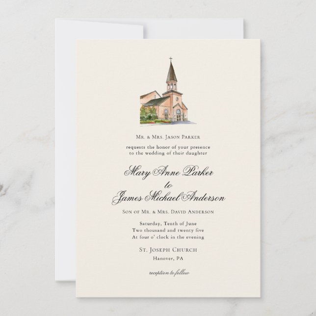 Invitación Vintage Religious Church Wedding Ecru (Anverso)