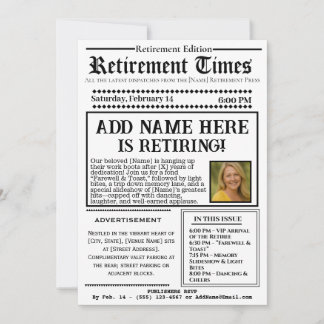 Invitación Vintage “Retirement Times” Newspaper Invitation