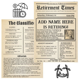 Invitación Vintage “Retirement Times” Newspaper Invitation 
