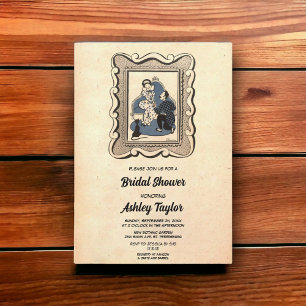 Invitación Vintage Retro 50 Romántica ducha de novias rustica
