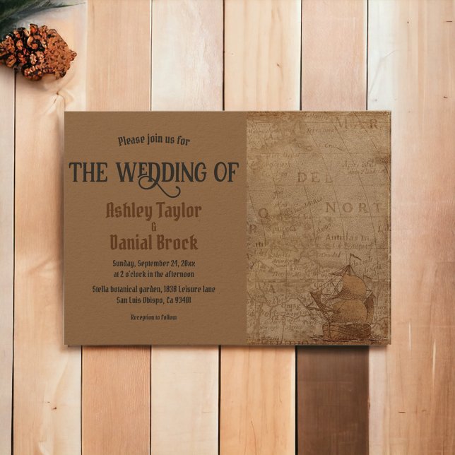 Invitación Vintage Retro Antiguo Mapa Moda Boda clásico (Subido por el creador)